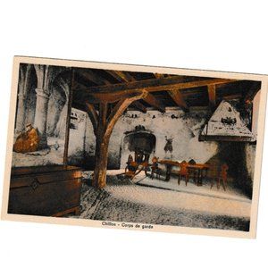 1930-40s Vintage Linen Post Card Chillon Corps de garde Switzerland